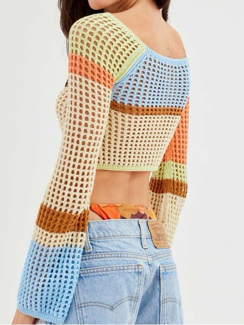 Urban Outfitters Multicolor Open-Knit Cropped Sweater